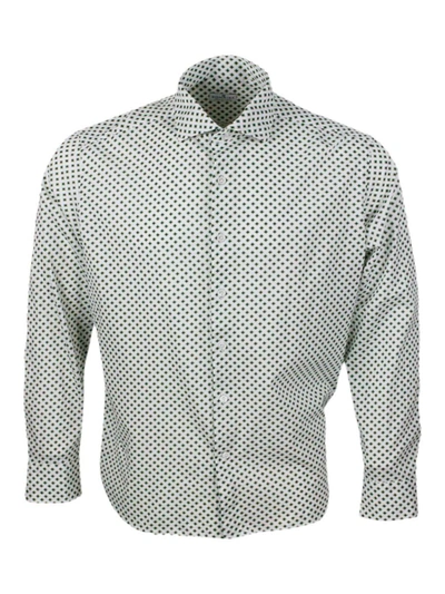 Sonrisa Luxury Shirt In Soft, Precious And Very Fine Stretch Cotton Flower With French Collar In Small Blue In White