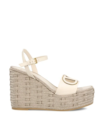 Valentino Garavani Sandals In Light Ivory/antique Brass