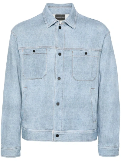 Emporio Armani Press-stud Cotton Shirt Jacket In Azul