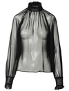 Dolce & Gabbana Sheer Silk Blouse Gathered Neckline In Black