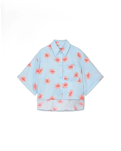 Kenzo Cropped Top With Dropped Shoulders And Collar In Light Blue