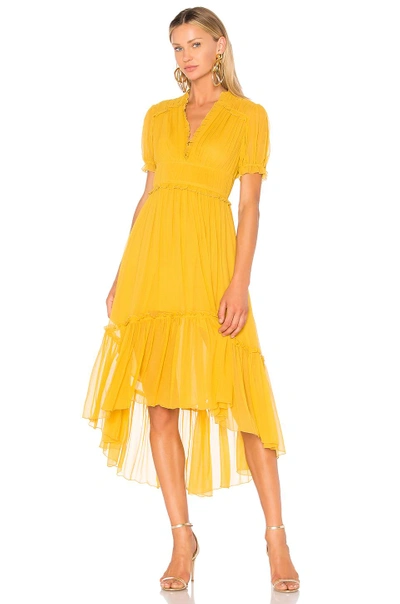 Ulla Johnson Sonja Ruffled Crinkled Silk-chiffon Dress In Yellow