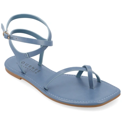 Journee Collection Collection Women's Tru Comfort Foam Charra Sandals In Blue Faux Leather- Polyurethane