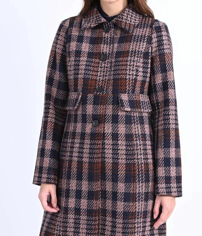 Molly Bracken Plaid Pattern Coat In Navy Multi In Brown