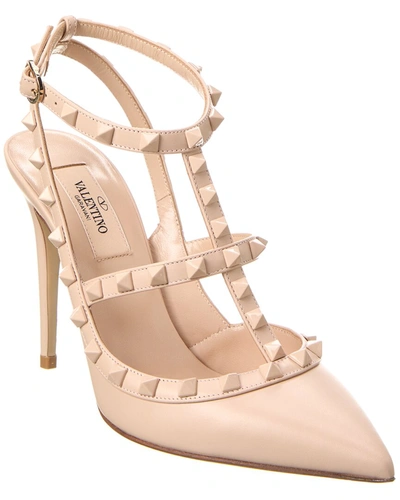 Valentino Garavani Rockstud Caged 100 Leather Pump In Beige