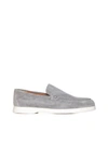 Doucal's Man Loafers Grey Size 11 Soft Leather In Iron + F.do Bianco
