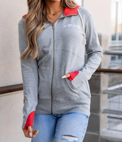 Ampersand Ave Full Zip Sweatshirt In Hugs & Kisses In Grey