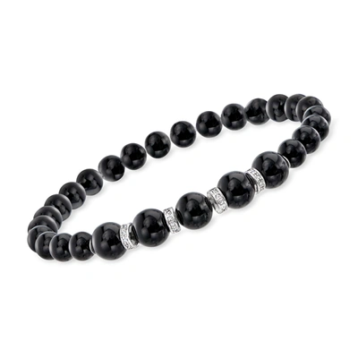 Ross-simons 6-8mm Onyx Bead And . Diamond Stretch Bracelet With Sterling Silver In Black