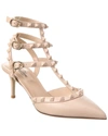 Valentino Rockstud Caged 65 Grainy Leather Ankle Strap Pump In Beige