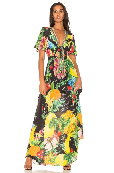 Camilla Tie-front Short-sleeve Floral-print Silk Maxi Dress In Callcarm
