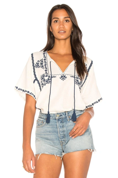 Ella Moss String-tie Embroidered Top In Natural