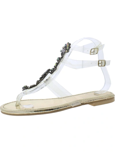Shoe'n Tale Liliana Marlo Womens Faux Leather Embellished Thong Sandals In White