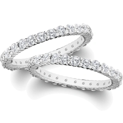 Pompeii3 2ct Matching Diamond Eternity Wedding 14k Ring Set In Silver