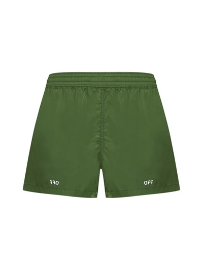 Off-white Straight-leg Short-length Logo-print Swim Shorts In Green,white