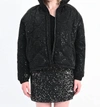 Lili Sidonio Puffer Down Jacket With Houndstooth Pattern In Black Metallic In Black