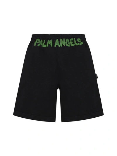 Palm Angels Logo-print Cotton Track Shorts In Black Green Fl