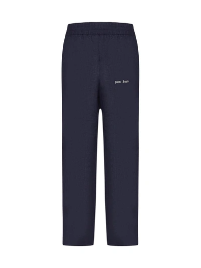 Palm Angels Men's Classic Logo Linen-blend Track Pants In Navy Blue