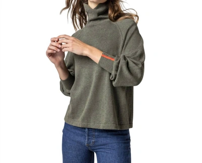 Lilla P Snap Cuff Turtleneck Sweater In Moss In Pink