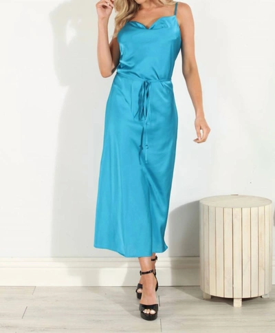 Veronica M Luxe Satin Cowl Bias Dress In Cyan In Blue