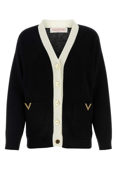 Valentino Vgold Virgin Wool Cardigan In Black