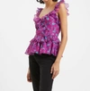 FRENCH CONNECTION ADEN BAI LUREX FRILL CAMI TOP IN DAHLIA