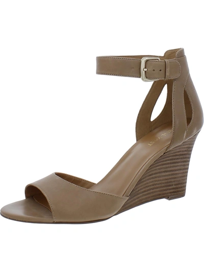 Nine West Floyd Womens Leather Ankle Strap Wedge Sandals In Beige