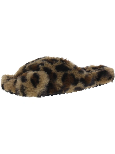 Faryl Robin Mosey Womens Faux Fur Comfy Slide Slippers In Brown