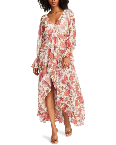 Steve Madden Sol Floral Long Sleeve High-low Maxi Dress In Beige