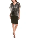 Joseph Ribkoff Metallic Belted V-neck Pullover In Black Gold In Silver