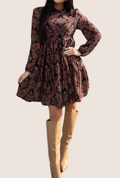 Molly Bracken Paisley Print Mini Skater Dress In Black Anna