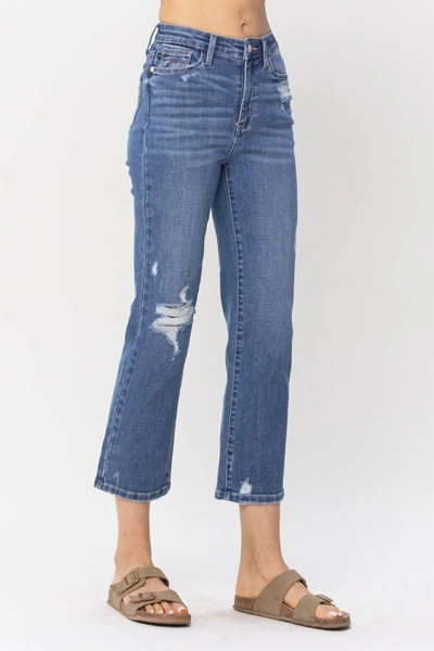Judy Blue Ankle Straight Jean In Medium Wash In Blue