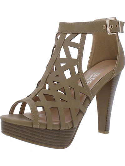 Trendsup Collection Womens Faux Leather Caged Platform Sandals In Beige