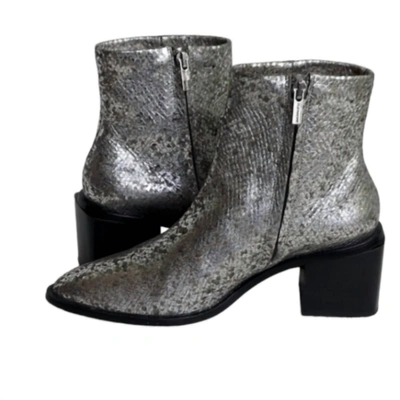 Robert Clergerie Xenia Zip Ankle Boot In Silver Snake In Grey