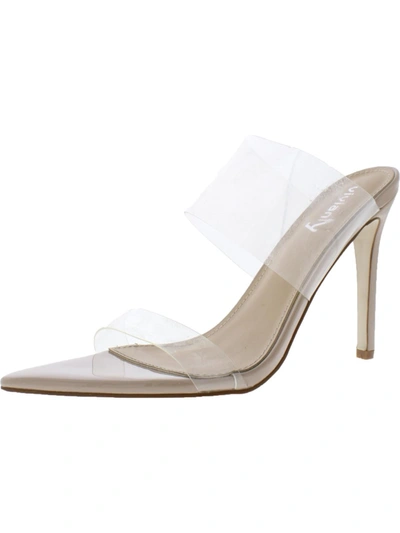 Vivianly Womens Patent Pointed Toe Mules In White