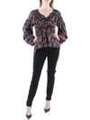 Cinq À Sept Womens Ruffles V Neck Blouse In Multi