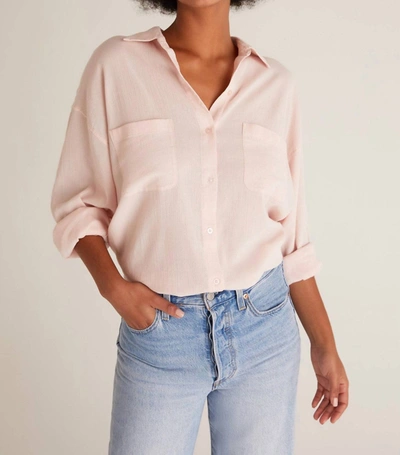 Z Supply Lalo Gauze Button Up Top In Pink Sky In Beige