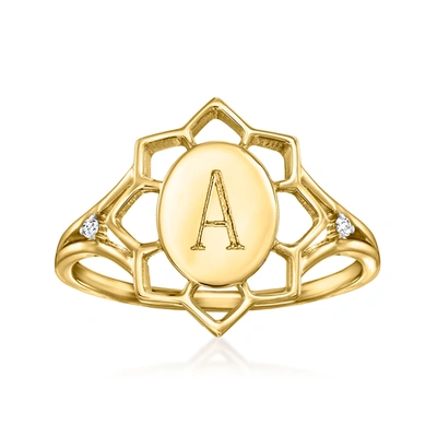 Ross-simons 14kt Yellow Gold Personalized Flower Ring With Diamond Accents
