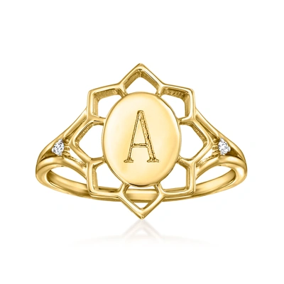 Ross-simons 14kt Yellow Gold Personalized Flower Ring With Diamond Accents In White