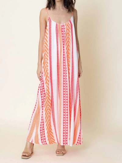 En Creme Embroidered Striped Cami Maxi Dress In White/ Pink/ Orange