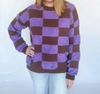 PRETTY GARBAGE OLD FAITHFUL CHECKER SWEATER IN BROWN AND PURPLE