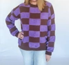 Pretty Garbage Old Faithful Checker Sweater In Brown And Purple In Purple
