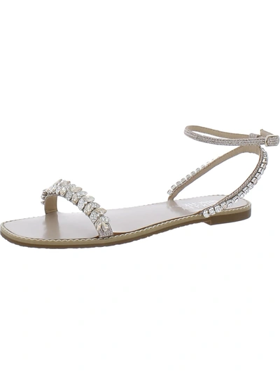 Badgley Mischka Kensy Womens Removable Strap Flat Slingback Sandals In Silver