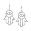 Ross-simons Diamond Hamsa Drop Earrings In Sterling Silver In Silver
