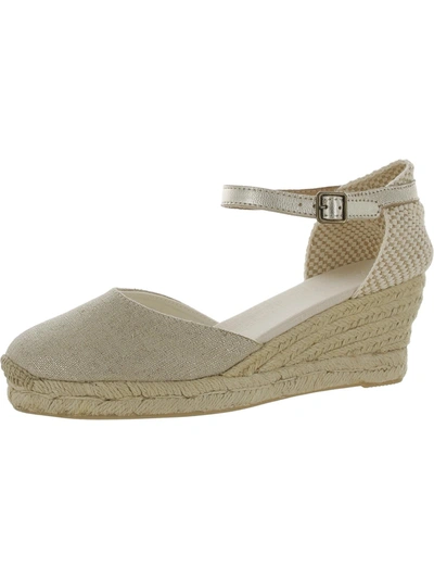 Soludos Womens Linen Ankle Strap Wedge Sandals In Grey