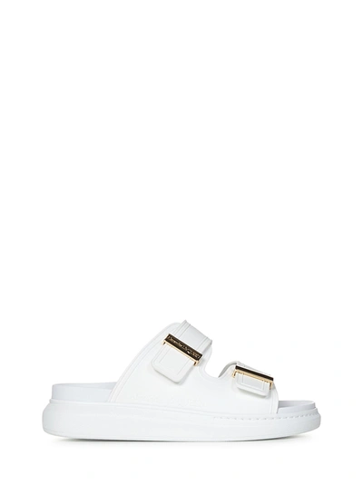 Alexander Mcqueen Hybrid Double-buckle Leather Sliders In Bianco