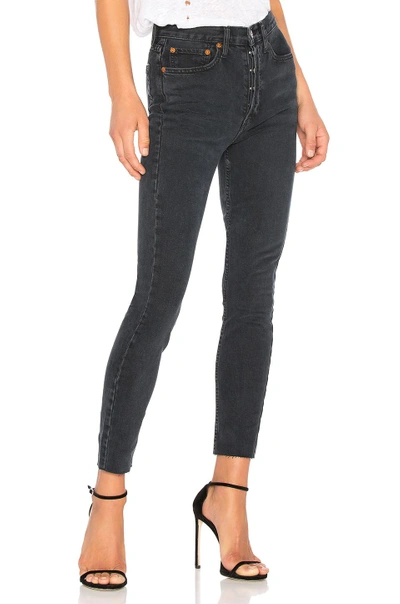 Re/done Originals High Rise Ankle Crop With Stretch In Worn Black
