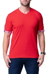 MACEOO MACEOO VIVALDI SOLID RIPPLE RED V-NECK COTTON T-SHIRT