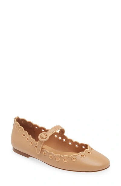 Larroude Blair Broderie Mary Jane Flat In Tan