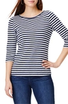 Nzt By Nic+zoe Stripe Bateau Neck Cotton Blend Top In Indigo Multi