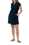 Ripe Maternity Maternity Colette Short Sleeve Tie Up Linen Dress In Biro